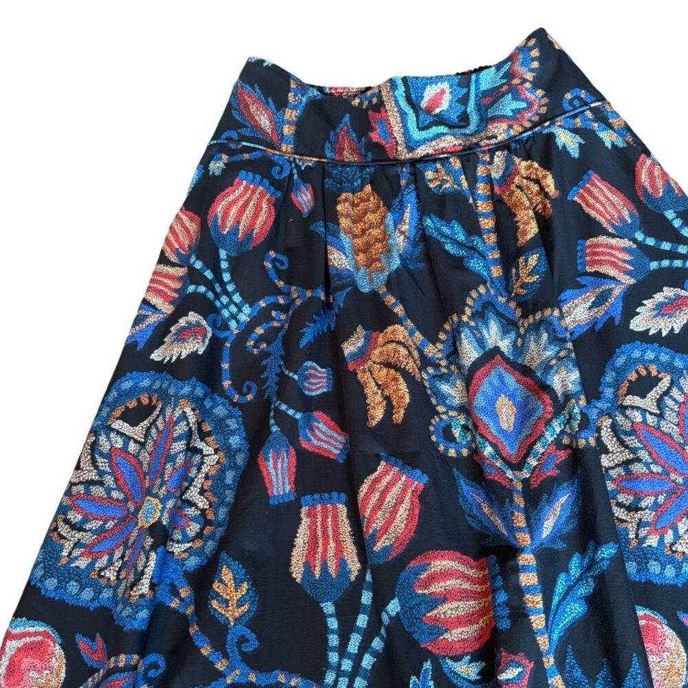 Farm Rio NWOT Black Sunset Tapestry Organic Cotton Midi Skirt Floral Sz M - Picture 12 of 12